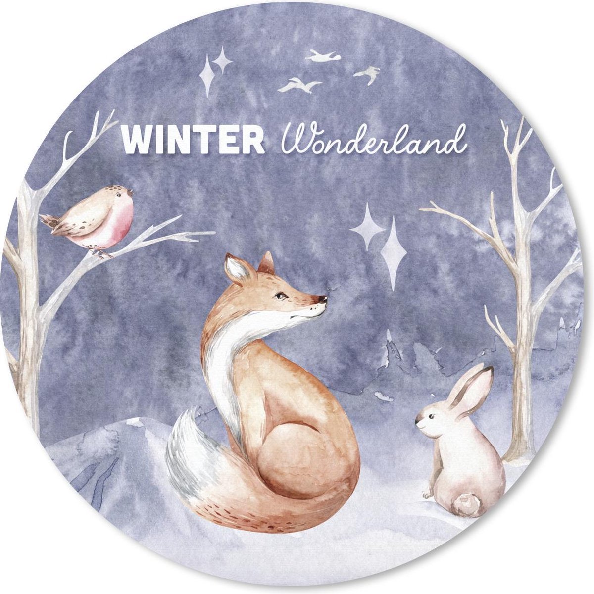 Muismat rond 50x50 cm - Mousepad Winter - Sneeuw - Vos - Ronde muismatten - Kerst - Cadeau - Kerstcadeau voor mannen en voor vrouwen