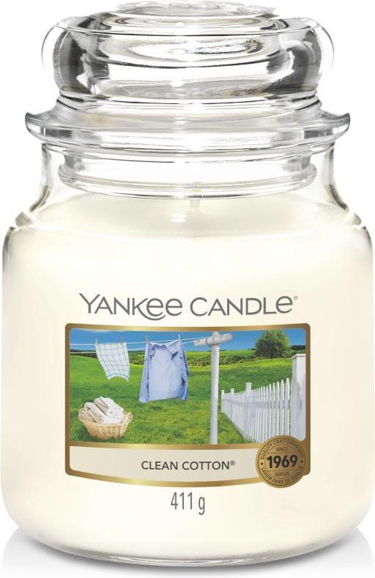 Yankee Candle Medium Jar Geurkaars - Clean Cotton