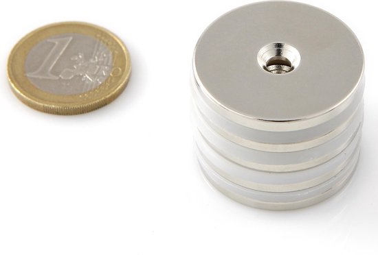 Neodymium Sterke Magneet – SET 5 Schijfmagneetjes 30 x 5mm met verzonken gat - 16 kg Trekkracht