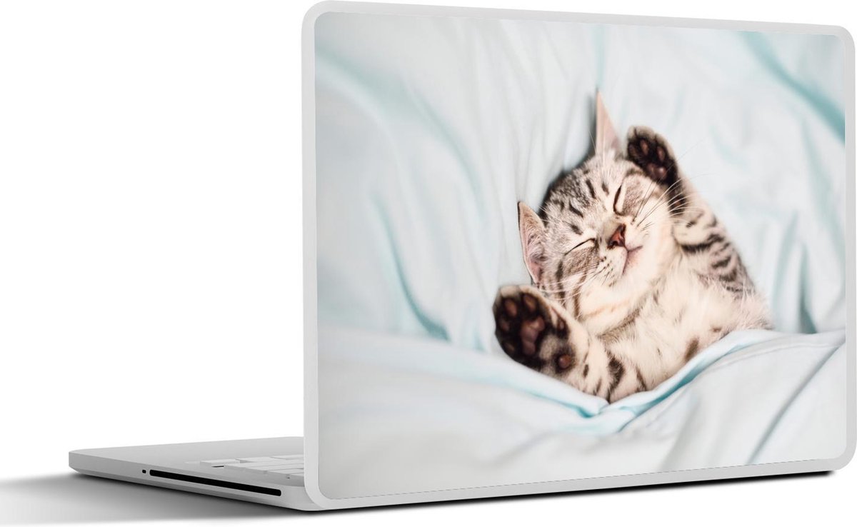 Laptop sticker - 10.1 inch - Kitten - Bed - Poten - Meisjes - Kinderen - Jongens - Kind - 25x18cm - Laptopstickers - Laptop skin - Cover