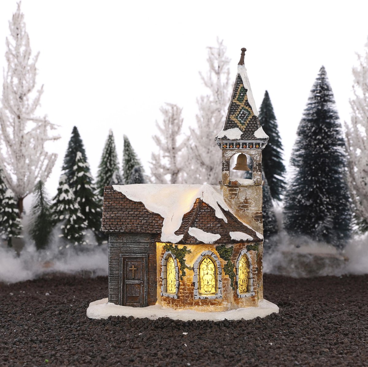 LuVille Kerstdorp Miniatuur Kerk St. Charlier - L17 x B14 x H24 cm – foto 5