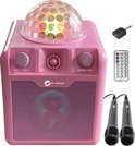N-GEAR Disco Block 410 – Draagbare Bluetooth Speaker - Karaoke Set - 2 Microfoons – Verlichting - Roze