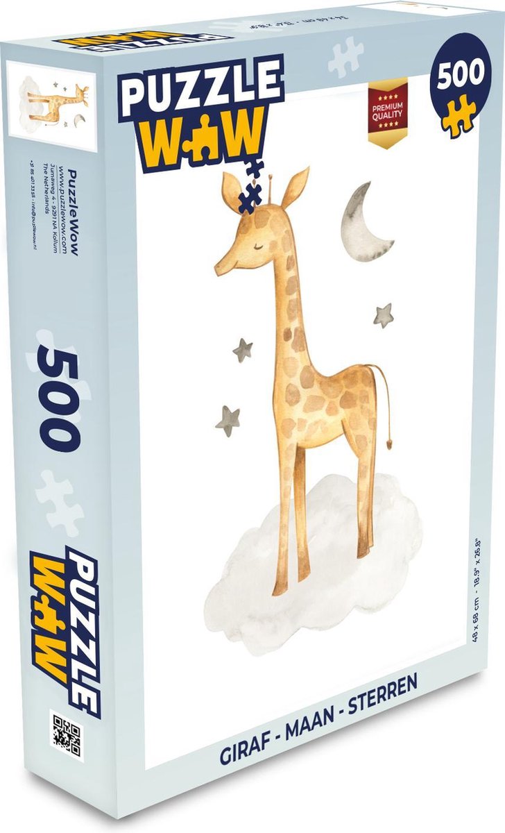Afbeelding van product PuzzleWow  Puzzel Giraf - Maan - Sterren - Legpuzzel - Puzzel 500 stukjes