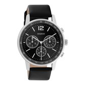 OOZOO Timepieces - zilverkleurige horloge met zwarte leren band - C10813 - Ø42
