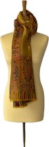 Dames sjaal Zari - luxe sjaal geel met meerkleurig Kani patroon