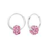 Joy|S - Zilveren Bal kristal oorbellen - oorringen - roze kristal