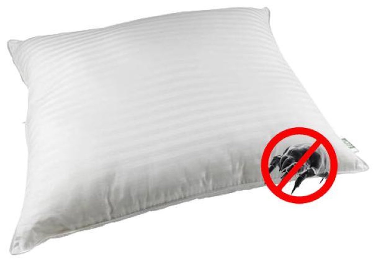 Anti Allergie Kussen, comfort-O-Bol vulling met Tripleguard® behandeling, 800 gram, permanente werking, hotel kwaliteit, luxe jacquard streep met 100% fijn geweven katoenen tijk