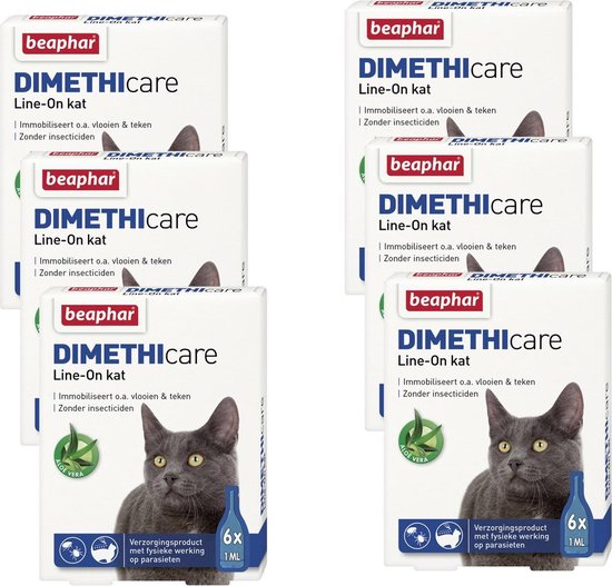 Beaphar Dimethicare Line-On Kat - Anti vlooien en tekenmiddel - 6 x 6x1 ml