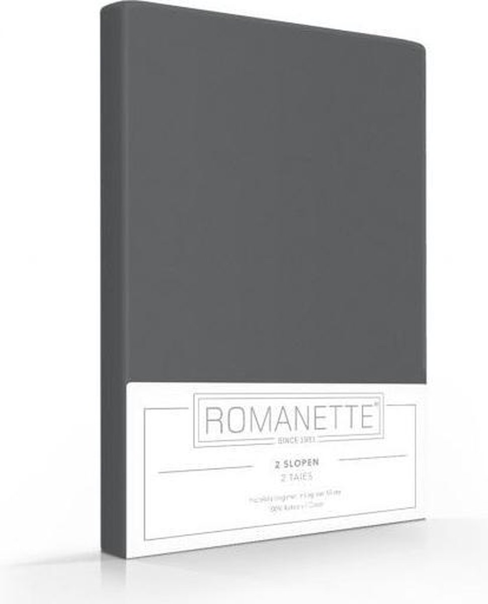 Romanette Kussenslopen Katoen Antraciet (2 Stuks) - 65 x 65 cm - [Grijs]