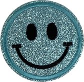 Smiley Emoji Strijk Embleem Patch Blauw Glitter 6.4 cm / 6.4 cm / Blauw