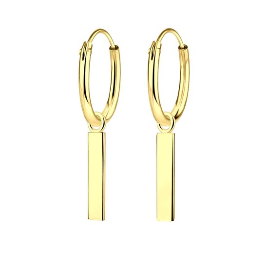 Joy|S - Zilveren Bar bedel oorringen - staaf oorbellen - 14k goudplating