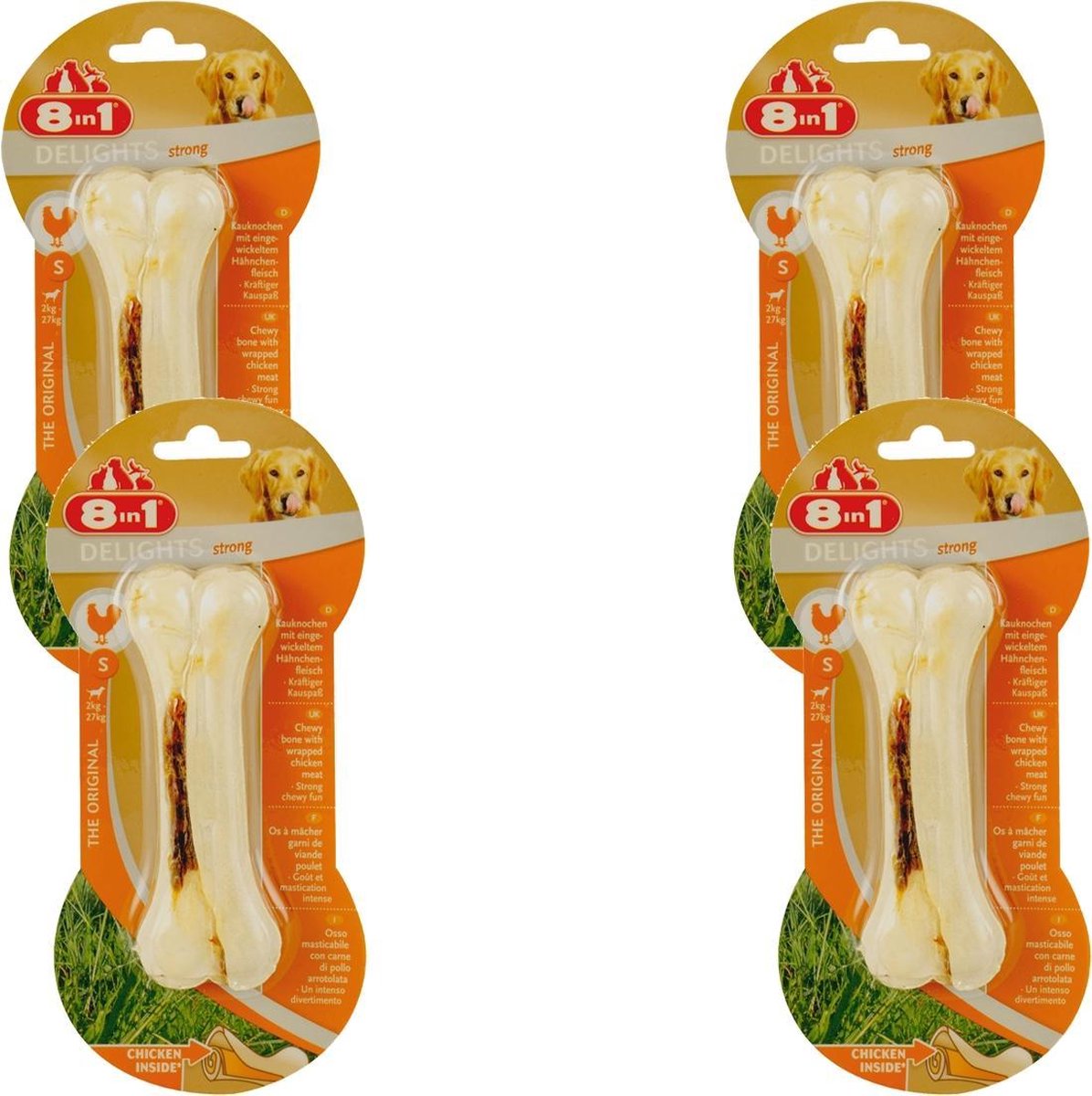 8in1 Delights Bones Strong Kip - Hondensnacks - 4 x Small