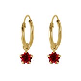 Joy|S - Zilveren bloem bedel oorbellen - kristal rood - oorringen - 14k goudplating