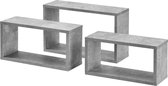 Wandplank - Set van 3 wandplanken - Spaanplaat - Afmeting (LxBxH) 37 x 14,5 x 19 cm / 41 x 14,5 x 21 cm / 45 x 14,5 x 27 cm - Kleur beton kleurig