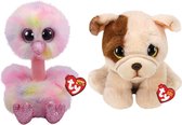 Ty - Knuffel - Beanie Buddy - Avery Ostrich & Houghie Dog