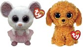 Ty - Knuffel - Beanie Boo's - Nina Mouse & Golden Doodle Dog