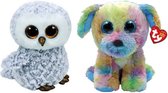 Ty - Knuffel - Beanie Boo's - Owlette Owl & Max Dog
