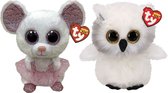 Ty - Knuffel - Beanie Buddy - Nina Mouse & Austin Owl