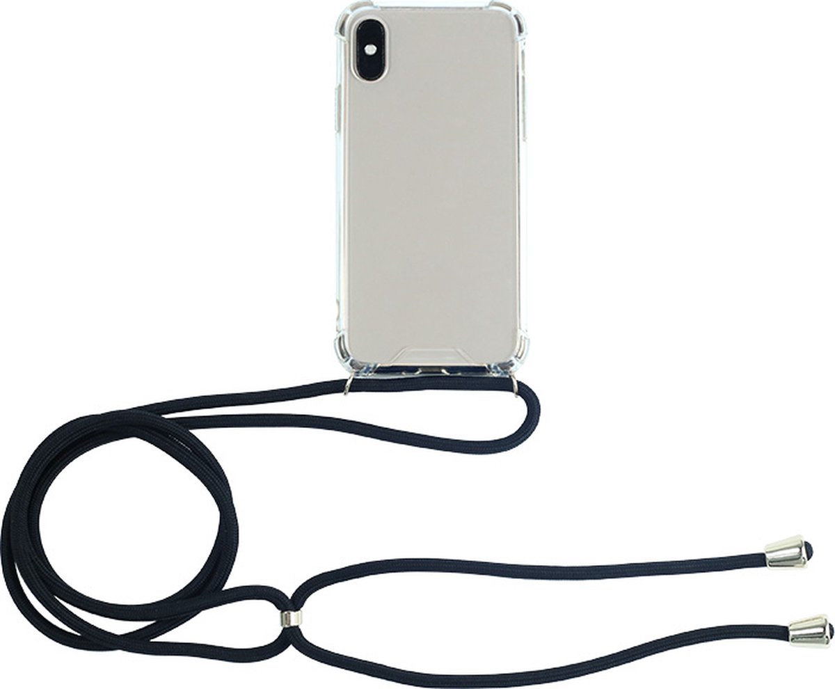 iPhone X/Xs transparant TPU hoesje met koord - Zwart koord - TPU - Stevig - Telehoesje - Goedkoop - Necklace - Neckstrap - Telefoon koord - Telefoonhoesje met koord - Ketting koord - Verstelbaar koord