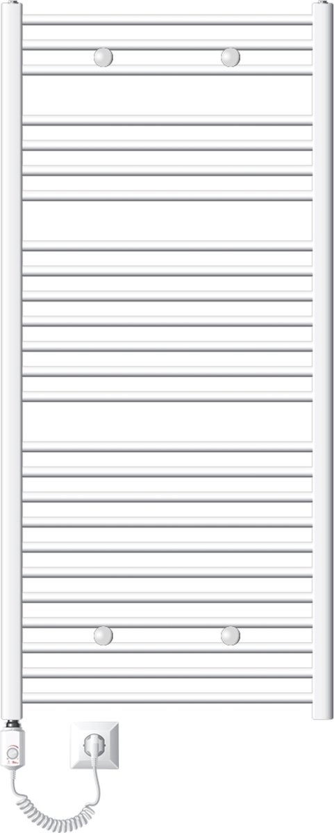 Elektrische badkamerradiator met verwarmingselement 900W 750x1500 mm wit rechte zijaansluiting LuxeBath