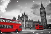 Rode bussen langs de Londen Big Ben in zwart en wit - Foto op Tuinposter - 90 x 60 cm