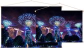 Supertree Grove in Singapore in neon verlichting - Foto op Textielposter - 90 x 60 cm