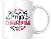 Kerst Mok met tekst: Wishing you a Merry Christmas and a Happy New Year! | Kerst Decoratie | Kerst Versiering | Grappige Cadeaus | Koffiemok | Koffiebeker | Theemok | Theebeker