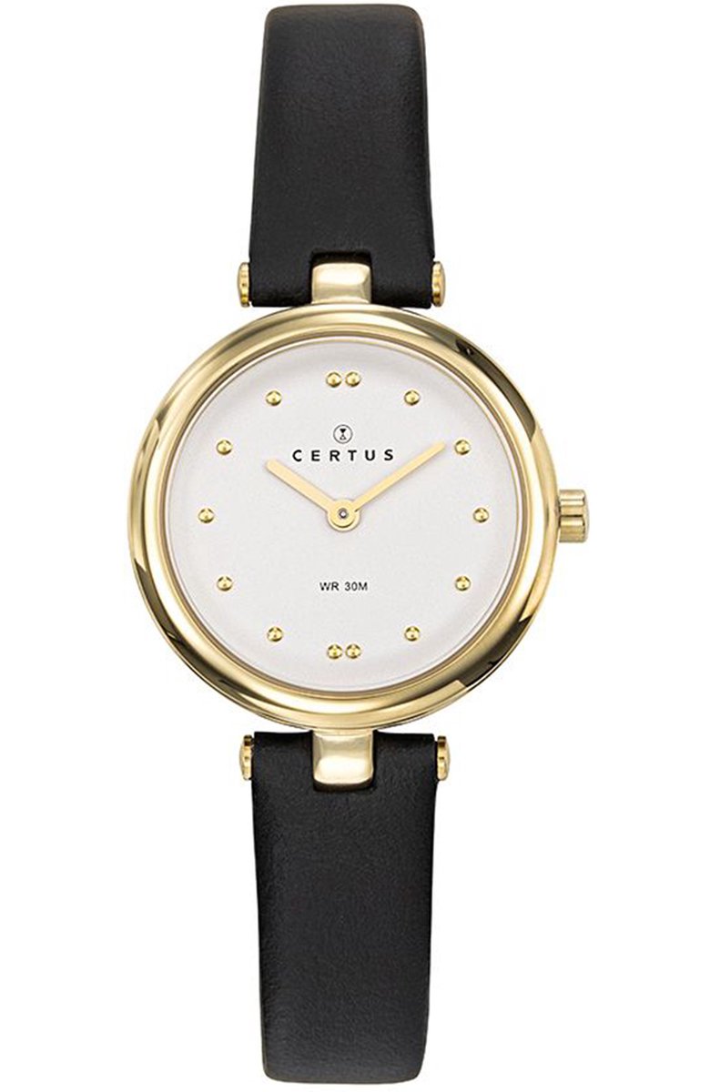 Certus-Prachtig dames horloge-Double-Zwart lederen horlogeband.