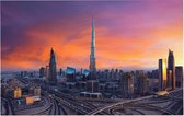 Het Dubai Business Center tijdens zonsondergang - Foto op Forex - 90 x 60 cm