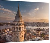 Close-up van de Galatatoren voor de Bosporus in Istanbul - Foto op Plexiglas - 80 x 60 cm