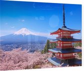 Chureito Pagoda en kersenbloesem in bloei bij Mount Fuji - Foto op Plexiglas - 90 x 60 cm