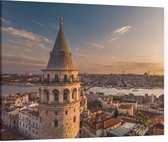 Close-up van de Galatatoren voor de Bosporus in Istanbul - Foto op Canvas - 60 x 45 cm