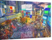 Beroemde Shibuya Crossing bij neon verlichting in Tokio  - Foto op Canvas - 150 x 100 cm