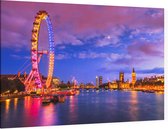 De Londen Eye en House of Parliament bij schemering - Foto op Canvas - 150 x 100 cm