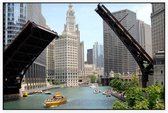 Plezierboten op het waterfront in Downtown Chicago - Foto op Akoestisch paneel - 150 x 100 cm