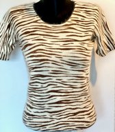 Merkloos - zebraprint - korte mouwen - Creme wit/Bruin - XL/42