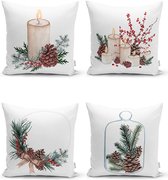 Zethome Kussenhoes Vierkantjes - Dubbelzijdig Bedrukt – Soft Touch – 43 x 43 Kaars en Kandelaar - 4 stuk