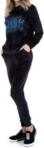 Dames huispak/vrijetijdspak velours met gekleurde bies L/XL 38-40 zwart/goud/zilver/blauw