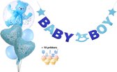 Versiering Jongen - Blauw| Set Slinger, Folieballonnen, ballonnen, prikkers -  Decoratie Baby- Baby Boy | Babyshower - Geboorte - Kraamfeest - Party - Decoratie