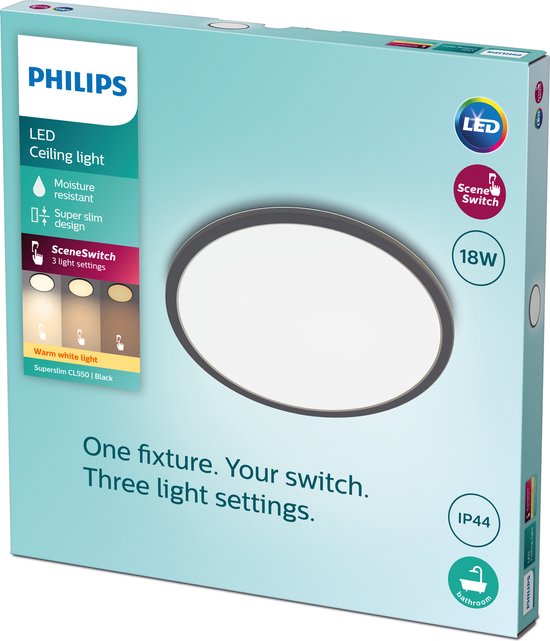 psychologie Direct Grootste Philips SuperSlim badkamer plafondlamp - zwart - rond - 18 W | bol.com