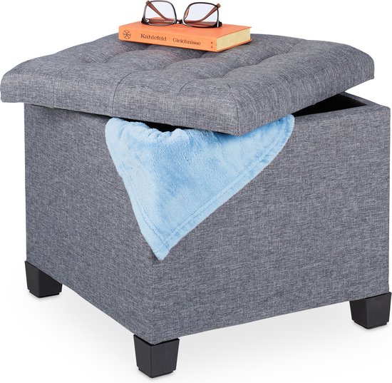 Relaxdays avec espace de rangement - salon pouf - repose-pieds - pouf de rangement carré