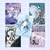 Set van 5 fantasie ansichtkaarten/postkaarten - kerstkaarten - winter thema