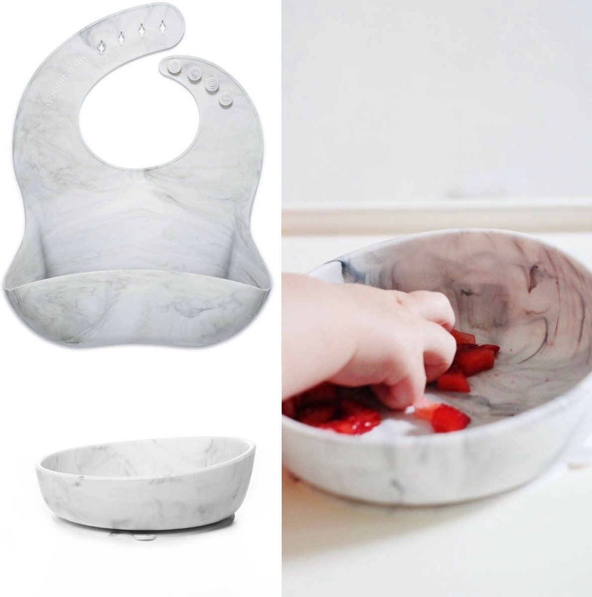 Goedkoopste Little koekies - hoge kwaliteit - Siliconen slab met bord - marmerlook - met opvangbakje - kinderservies- kraamcadeau - geboortecadeau - eten en drinken - morsen