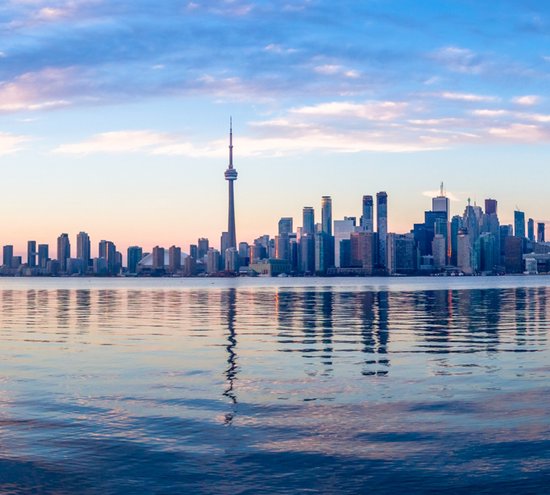 Foto: Panoramisch uitzicht op toronto en het meer van ontario fotobehang in banen 250 x 260 cm