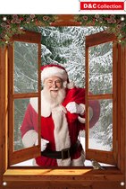 D&C Collection- tuinposter - 90x65 cm - bruin venster bos kerstman mus - kerstposter - winterposter - kerstdecoratie