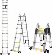 Telescopische ladder - 5 meter - Opvouwbaar - Met wieltjes