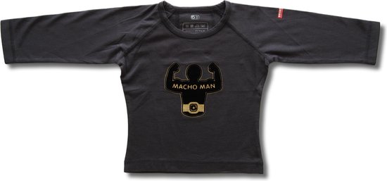 Twentyfourdips | T-shirt lange mouw baby met print 'Macho man' | Zwart | Maat 80 | In giftbox