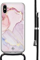 iPhone X/XS hoesje met koord - Marmer roze paars | Apple iPhone Xs crossbody case | Zwart, Transparant | Marmer