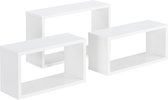 Wandplank - Spaanplaat - Set van 3 wandplanken - Afmeting (LxBxH) 37 x 14,5 x 19 / 41 x 14,5 x 21 / 45 x 14,5 x 27 cm - Kleur wit