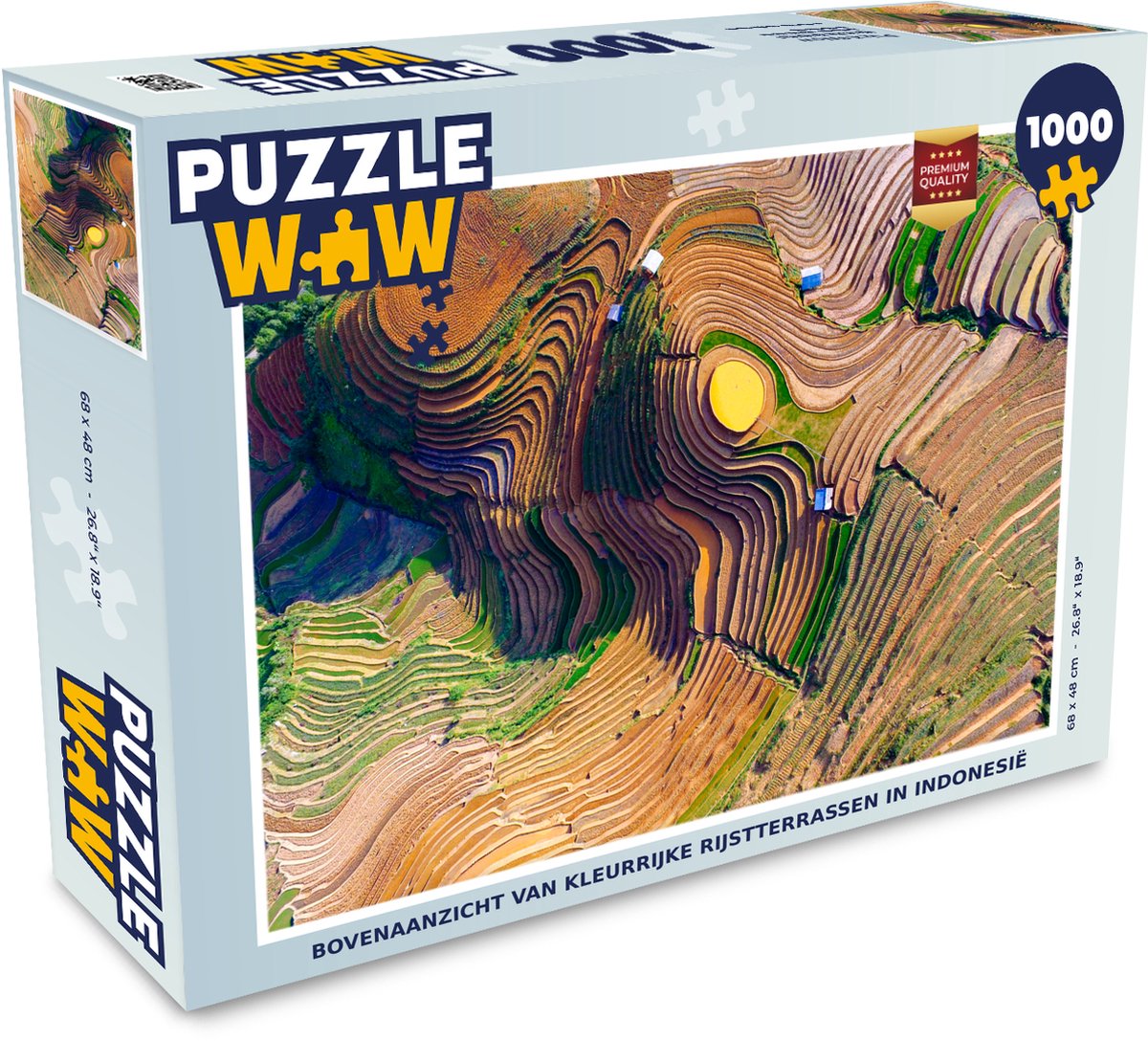 Afbeelding van product PuzzleWow  Puzzel Bovenaanzicht van kleurrijke rijstterrassen in Indonesië - Legpuzzel - Puzzel 1000 stukjes volwassenen